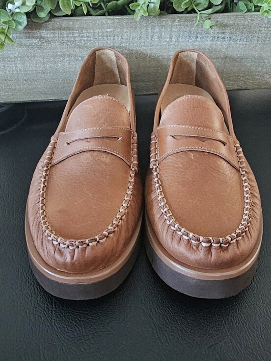 Brioso Shoes - Brioso Women's Tan Leather Penny Loafers Classic Slip-On Flats Size 10